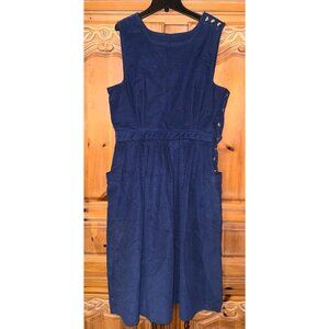 L.L. Bean Blue Corduroy Pinafore Dress 90s Cottagecore Prairie USA Made Size 14